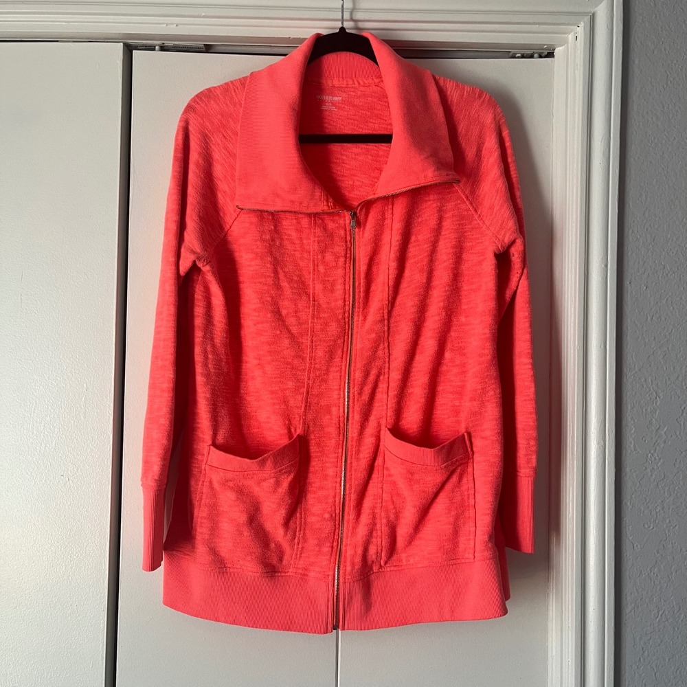 Motherhood Maternity Cardigan Sweater Full Zip Pockets‎ Coral Large